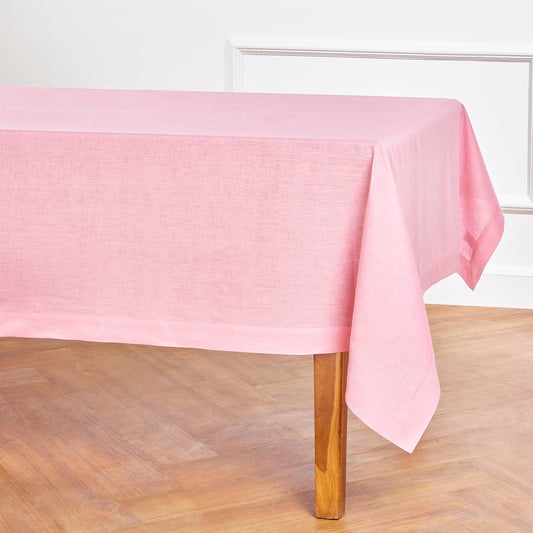 Solino Home Linen Tablecloth 60 x 90 Inch - 100% Pure Linen Pink Lemonade Table Cloth for Rectangle Tables - Fete, Machine Washable Tablecloth for Halloween
