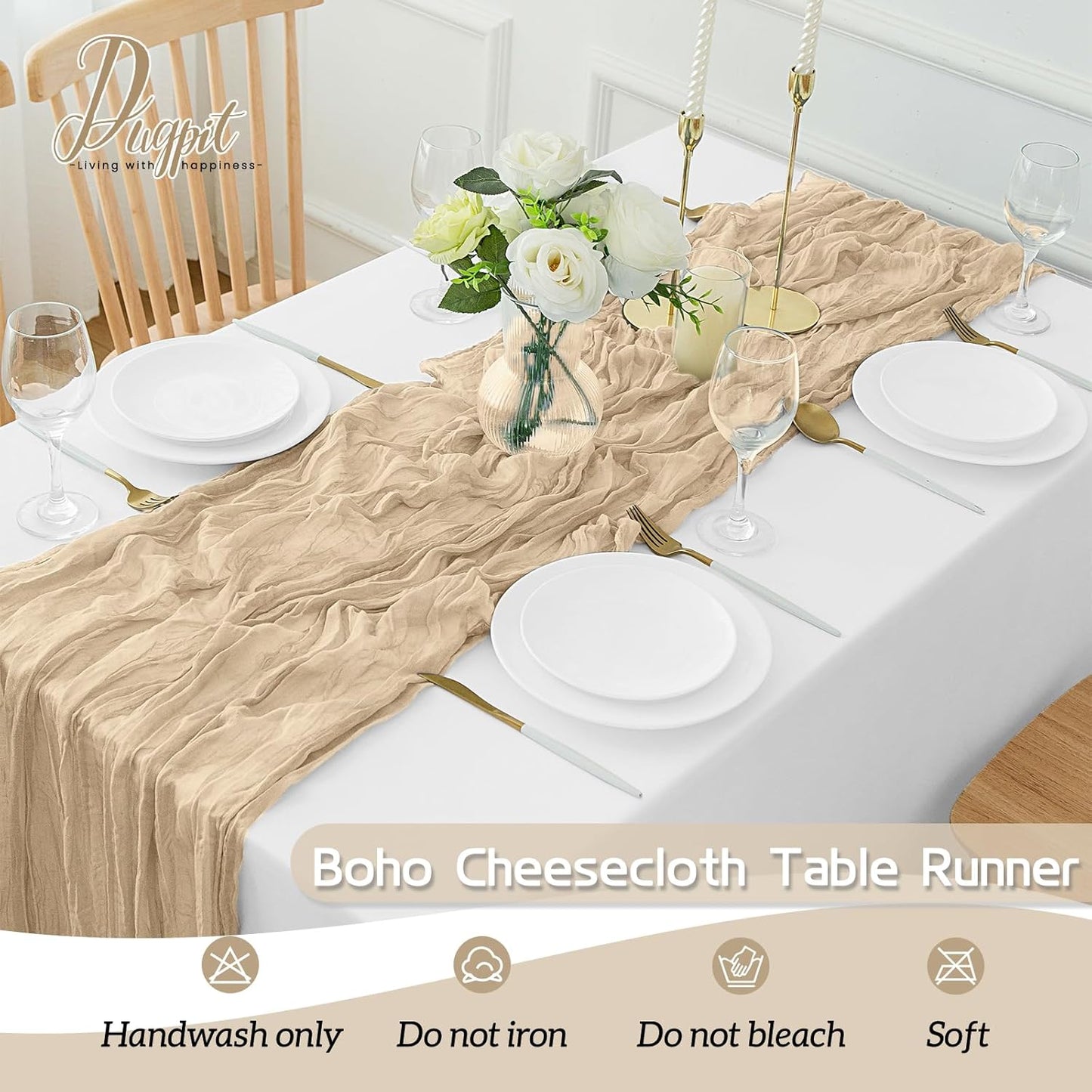 8Pack Beige Table Runner 10FT Cheesecloth Table Runner 35x120Inch Long Boho Cheese Cloth Table Runners Rustic Gauze Table Runners for Party Wedding Bridal Shower Baby Shower Decorations