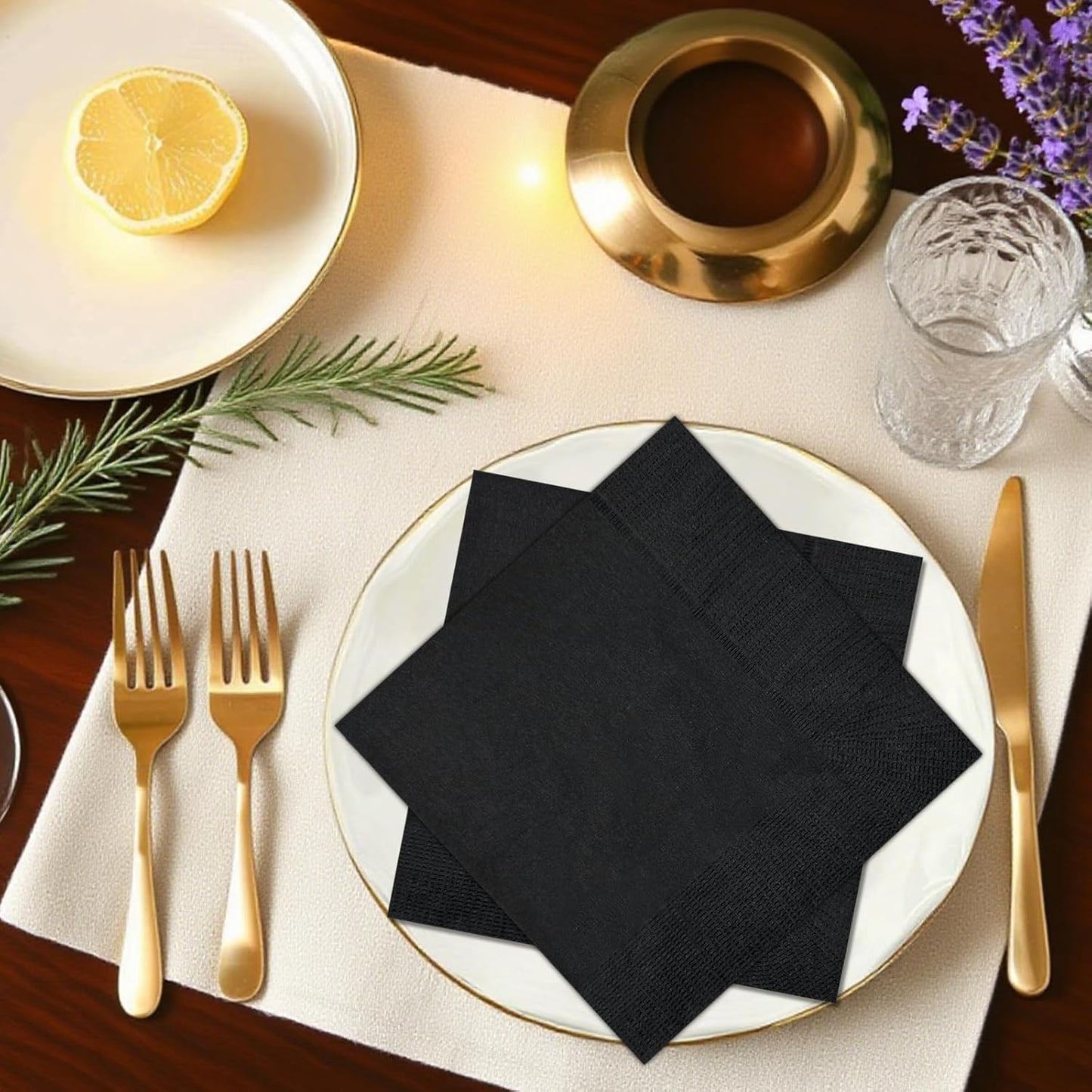 Cocktail Napkins - 600 Count 2-Ply Black Beverage Napkins, 4.75 x 4.75 Inch Folded Napkins Disposable, Paper Napkins for Bar Party Dinner Wedding and Everyday Use