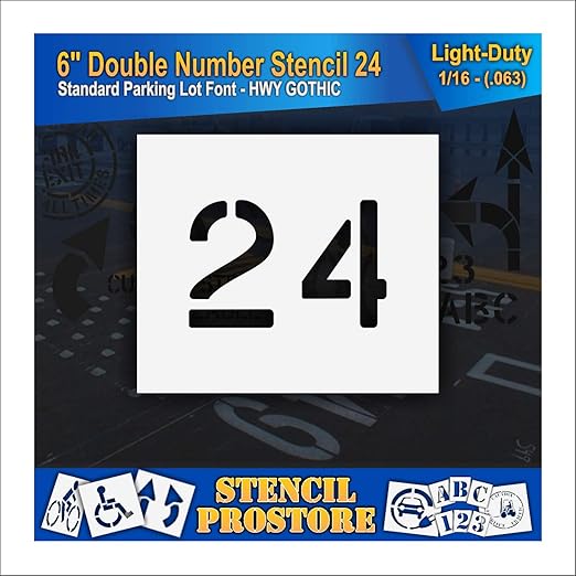 Pavement, Curb, and WheelStop Stencils - 6 inch Double Number Stencil - (24) - 6" x 9" x 1/16" (63 mil) - Light-Duty