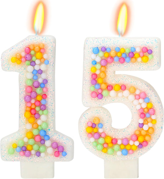 15th Birthday Candle for Cake, Colorful Macaron Numeral Candles for Boys/Girls, Theme Birthday Party Cake Decorations, Cake Topper for Birthday Party Supplies (Number 15)