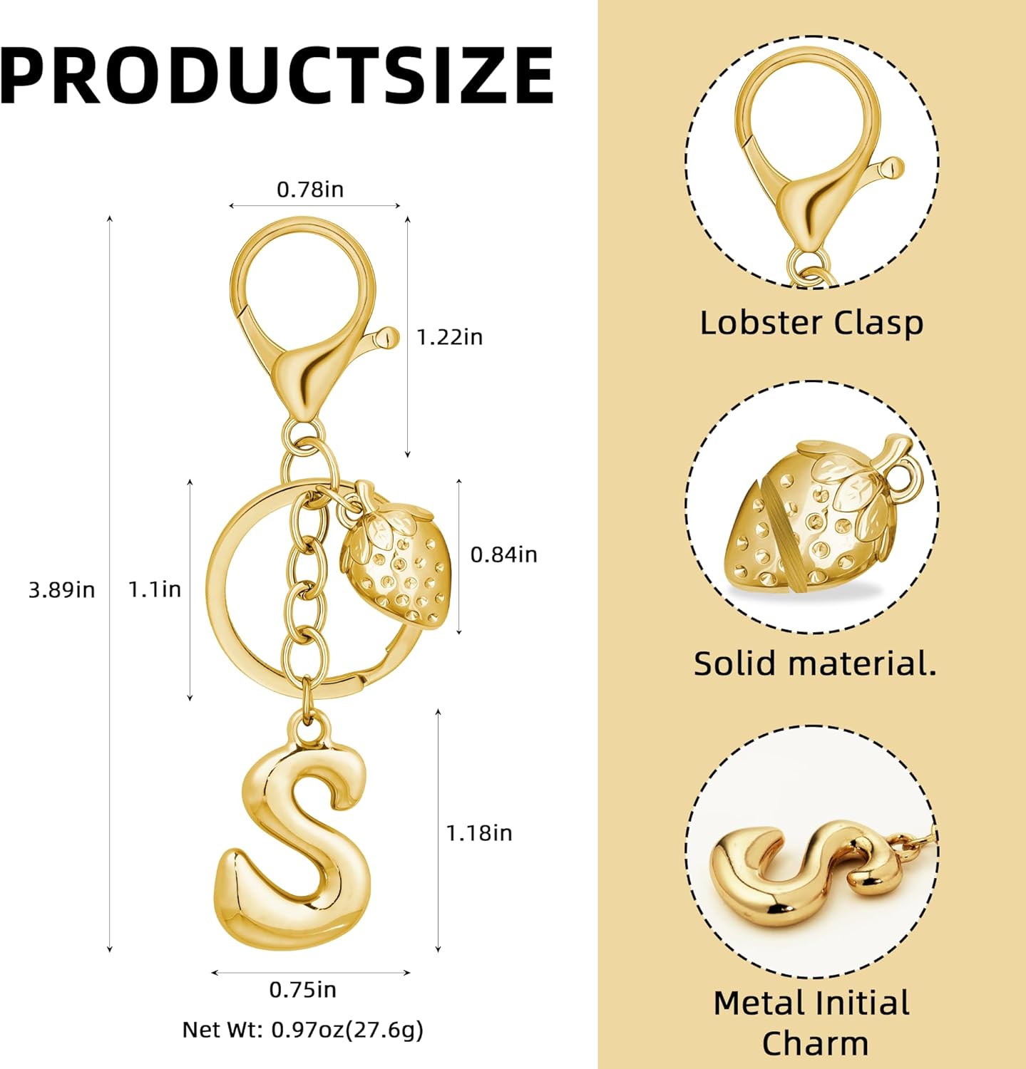 Gold Bubble Heart Initial Bag Charms for Handbags – Cute Initial Letter Keychain for Women, Purse Charms, Gold Gift