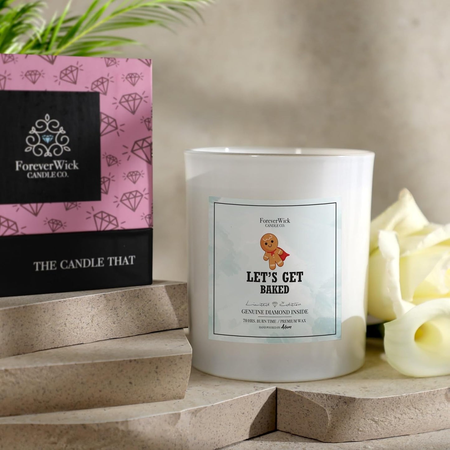 Let’s Get Baked Gingerbread Cookie Surprise Candle with Real GIA Diamond Inside | Foreverwick Candles | Scented Soy Candles Gifts for Women Aromatherapy Candle | All-Natural Soy Candle 14oz | 70h