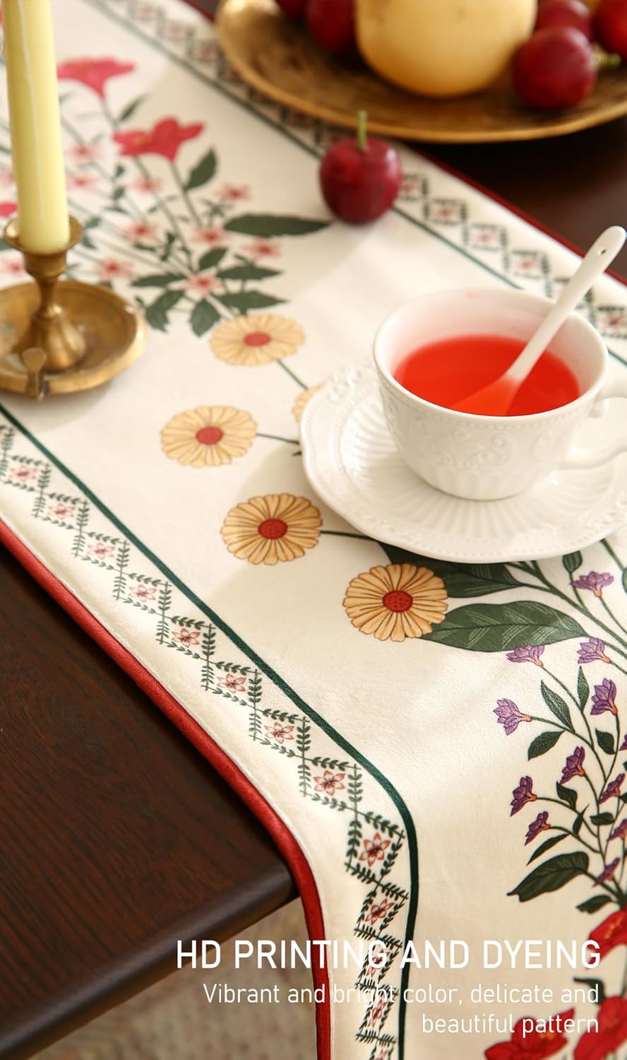 ISAENNE Designer Velvet Colorful Table Runner 71 Inches Long,Farmhouse Rustic Floral Pattern Decor Table Runners for Dining Tables,Thanksgiving,Kitchen Tables,Christmas,12"*71"-Bertina D