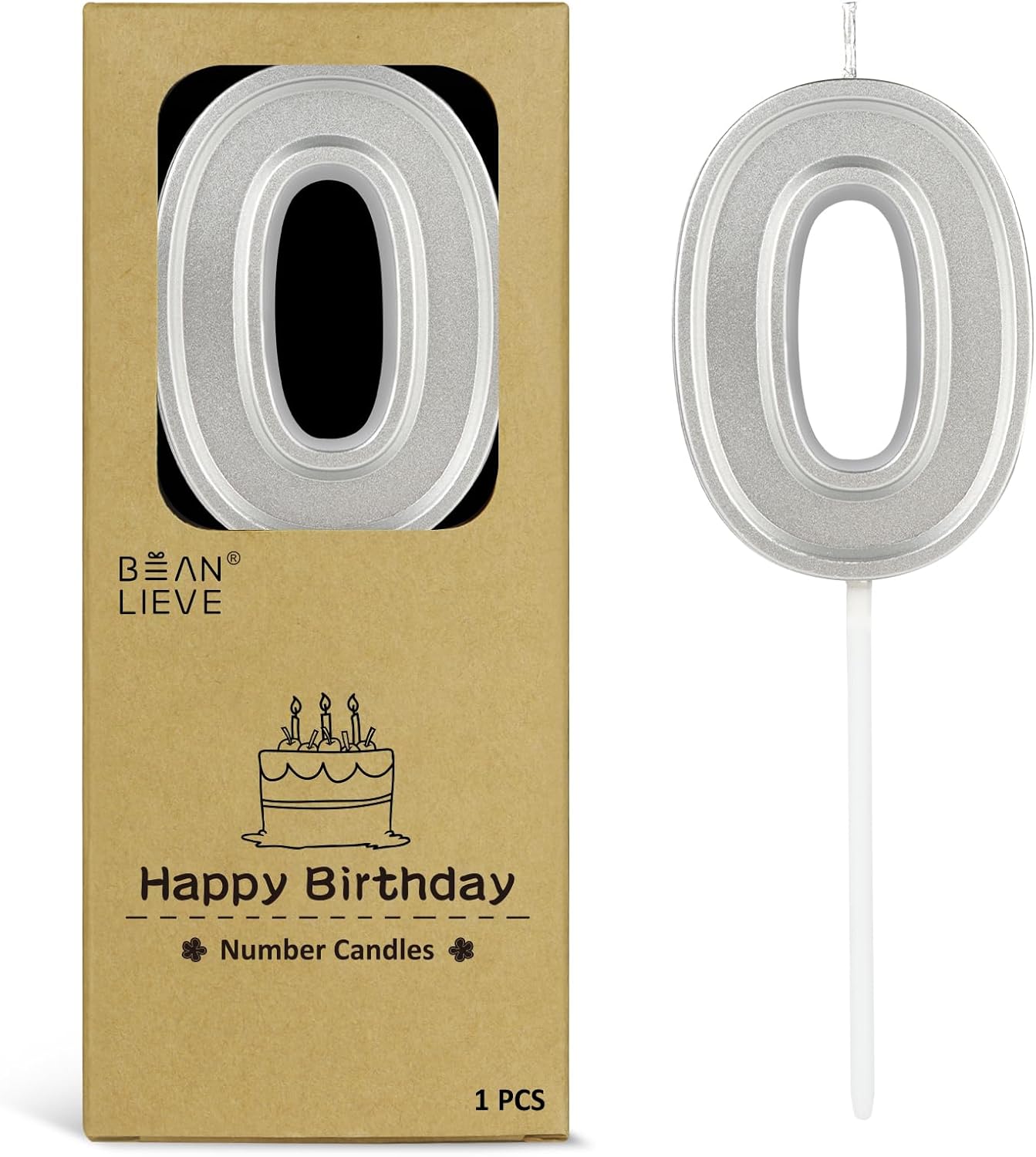 BEAN LIEVE Silver Birthday Candles Number 0, Silver Number Candles, Cake Number Candles for Birthday Parties and Wedding Anniversary Celebrations