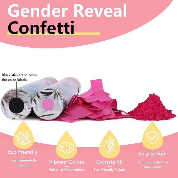 Gender Reveal Fire Extinguisher &Confetti Powder Cannon Set Pink 6 Pack-100% Biodegradable Powder Smoke - Ideas Party Gifts