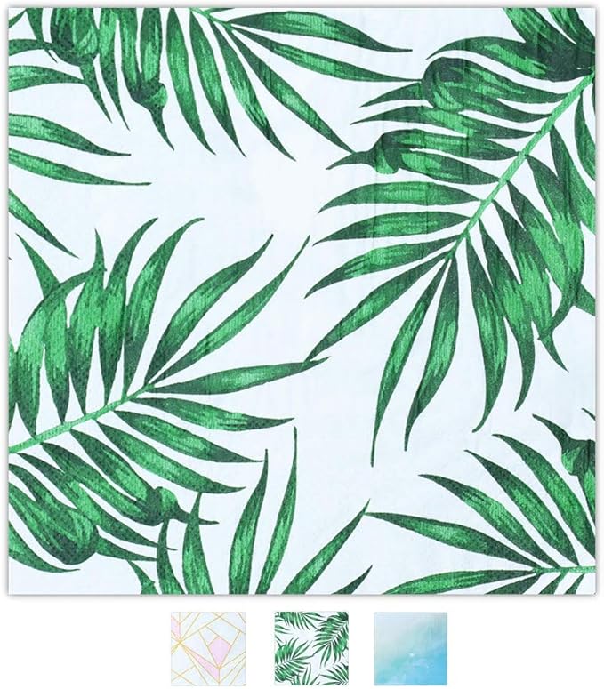 SOLAS 20 Pack Square Green 2-Ply 6 1/2' (16.5cm) Biodegradable Palm Leaf Paper Napkins - Perfect for Luau, Outdoor Wedding, Bridal Shower Parties