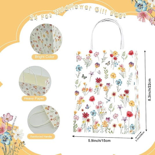 Lecheme Floral Gift Bags 24 PCS Wildflower Welcome Bags With Handles for Wedding Bridal Shower Engagement Love in Bloom Party Favors