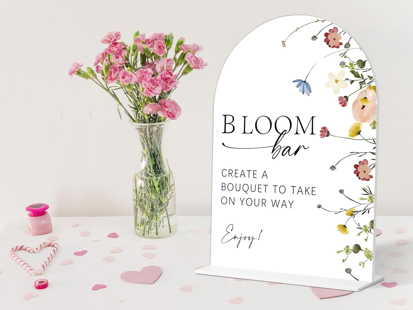 Bloom Bar Sign, Flower Style Bridal Shower Sign for Wedding, Engagement, Bridal Shower and Reception, Bridal Shower Decorations, Wedding Shower Favors, 6X8 Inch Acrylic Arch Sign with Stand,25