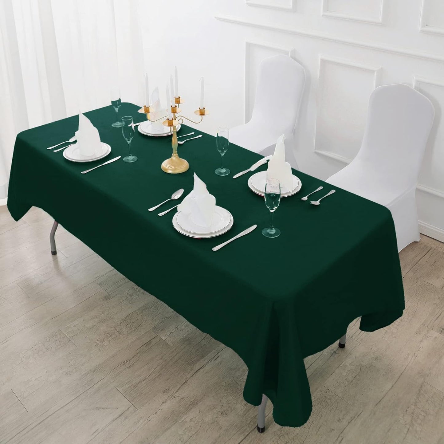 Fokitut 2 Pack Waterproof Rectangle Tablecloth, 90x156 Inch,Stain Resistant and Wrinkle Polyester Table Cloth, Fabric Table Cover for Kitchen Dining, Wedding, Party, Holiday Dinner-Hunter