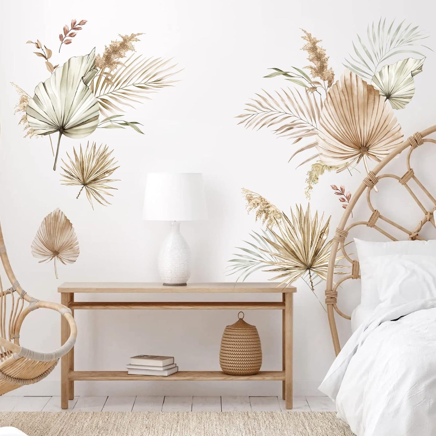 decalmile Boho Palm Leaves Wall Decals Large Leaf Plants Wall Stickers Decor Bedroom Living Room Nursery Wall Decor