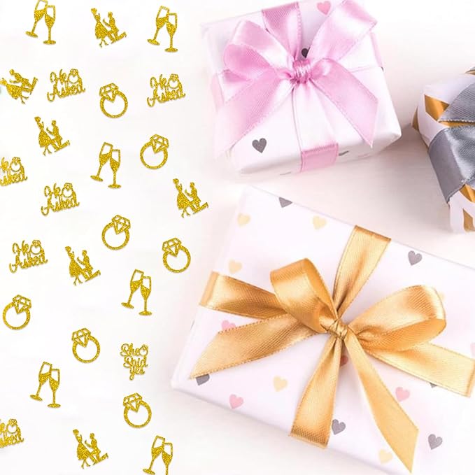150 PCS Engagement Party Decorations, Gold Glitter He Asked She Said Yes Confetti, Diamond Ring Table Scatter, Bridal Shower Engagement Wedding Party Decorations Supplies
