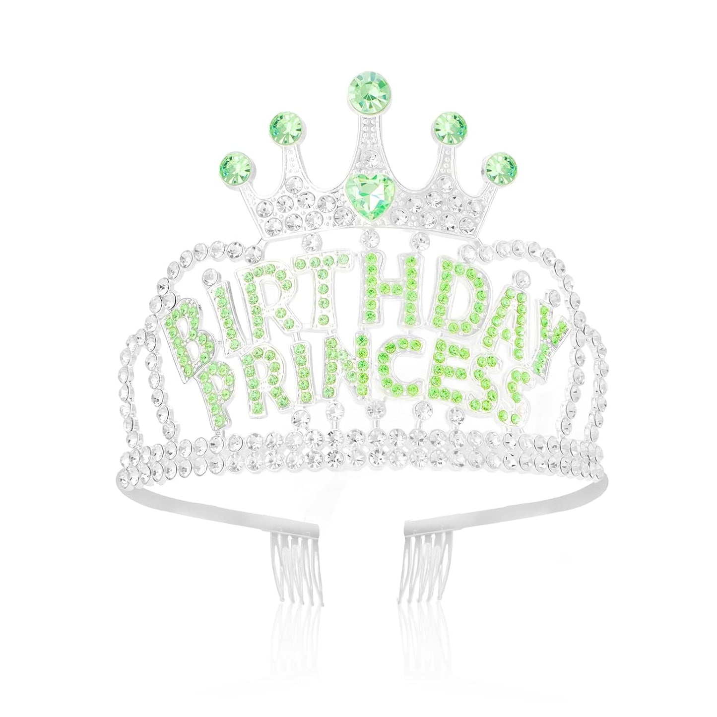 Wecoe Birthday Crown Green Princess Rhinestone Tiara with Combs Happy Birthday Party Favors Pink Decorations 16th 18th 21st 25th Gifts for Her
