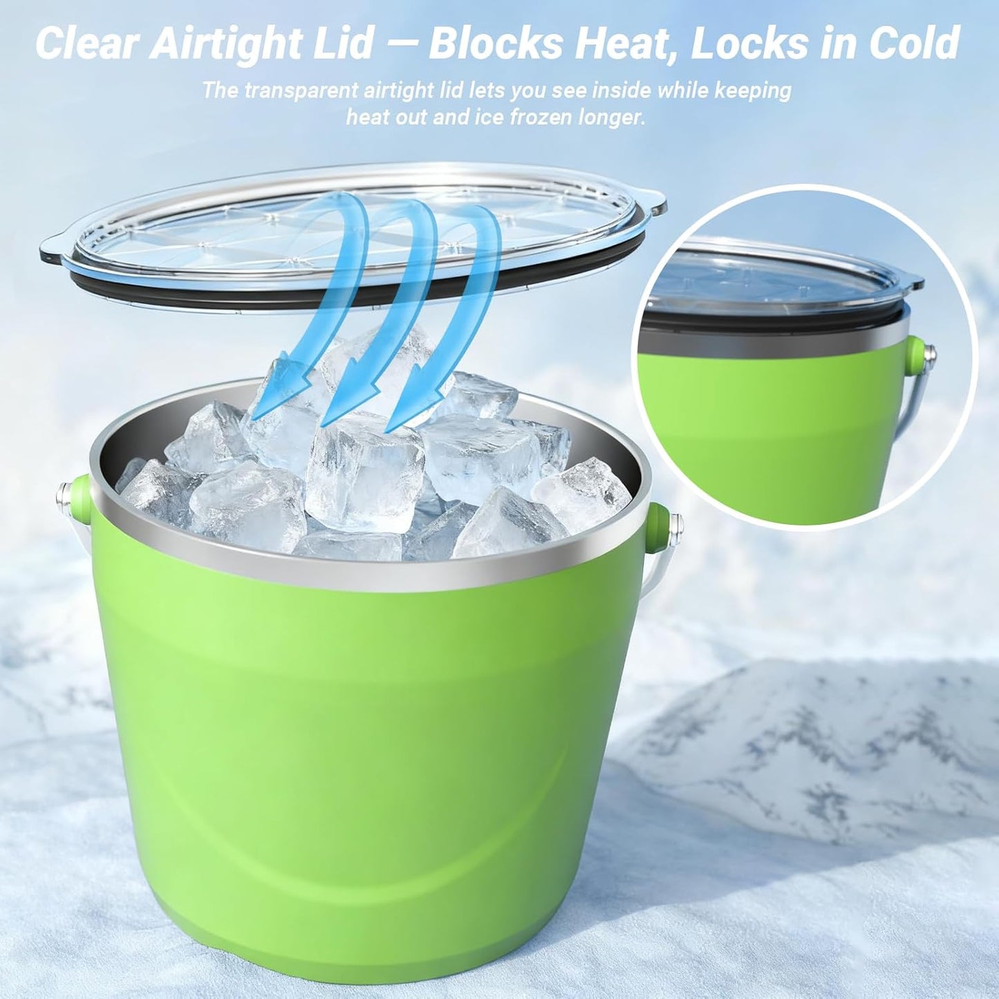 7L Beverage & Ice Bucket with Lid, Stainless Steel, Includes Scoop & Tongs, Holds 6 Beer Bottles or 3 Wine Bottles, Keeps Drinks Cold for Hours, Easy Carry Handle for Parties & Outdoor
