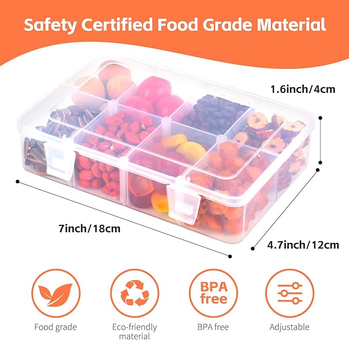 AQSXO 4 Pcs Snack Box Container for Kids, 8 Compartments Snack Containers Reusable Meal Prep Lunch Containers.