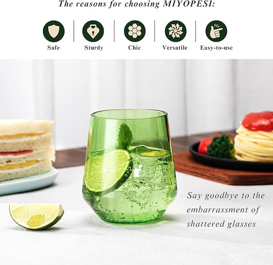 16oz Colorful Stemless Wines Cups (Set of 6), Shatter-Proof Acrylic Glasses Drinkware, Reusable Plastic Bar Glasses, BPA-Free, Dishwasher-Safe