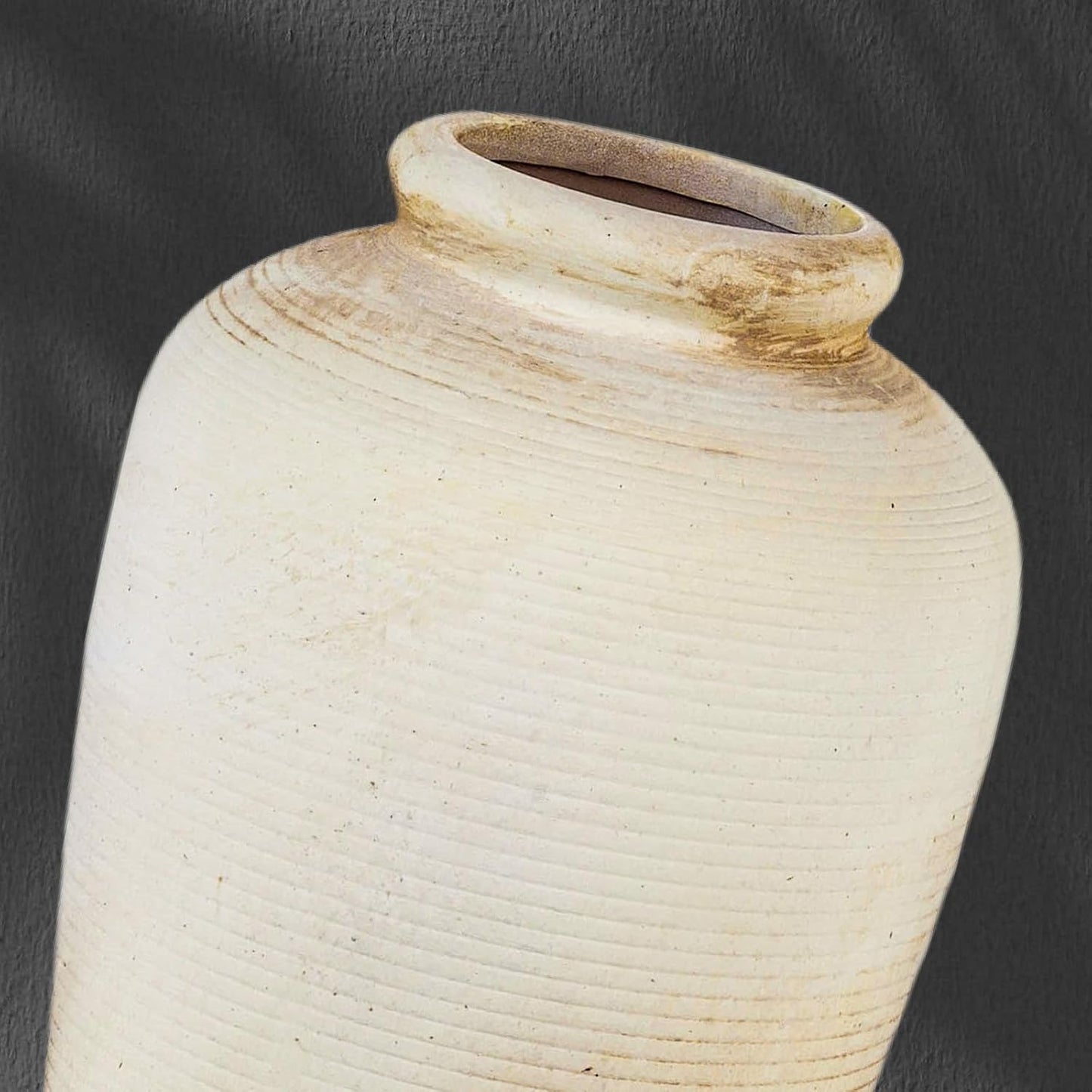 Rustic Ceramic Flower Vase, Small Decorative Terracotta Boho Vase for Living Room, Table Centerpiece, Shelf Decor, Farmhouse, Entryway - 11 Inch Tall, Vintage White