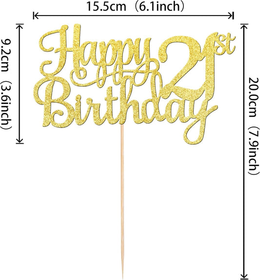 1 PCS Happy 21st Birthday Cake Topper - Gold Glitter Cheers to 21 Years - Fabulous Cake Decoration for 21st Birthday Theme Party