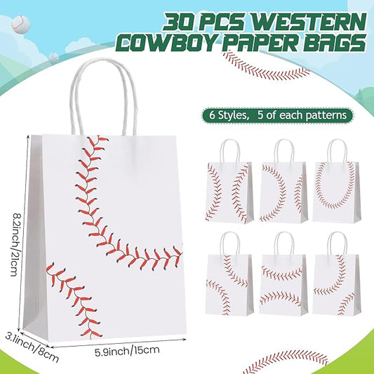 Resholder 30 Pcs Baseball Party Favor Bags Sports Themed Party Decorations Baseball Goodie Gift Bags with Handles Portable Candy Treat Pouch for Adult Team Ballplayer Birthday Supplies