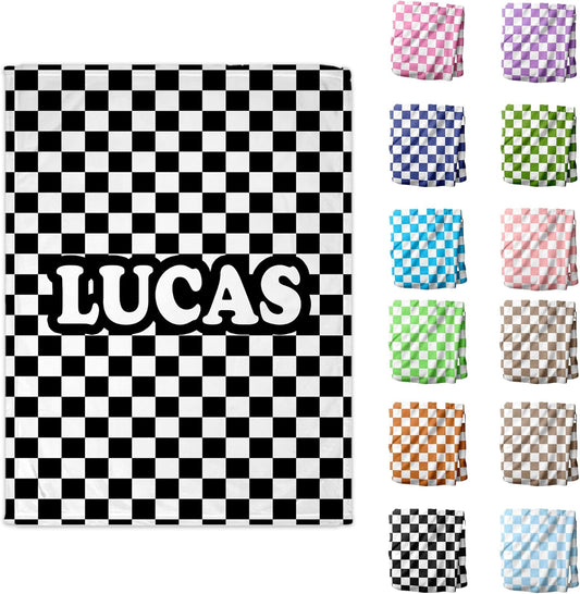 Girls Love A Monogram Personalized Gingham Checkered Throw Blanket – Custom Gift for Christmas for Kids – 12 Colors, Font Options Printed in America - Ships Next Day (Check, 50 x 60 Throw)