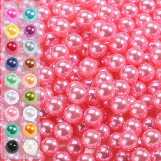 980pcs Undrilled Holeless ABS Faux Pearl Beads for Vase fillers, No Hole Round Pearls for Cosmetic Boxes, DIY Parts, Table Scatter, Wedding, Birthday Party Home Decorating (Pink, 8mm)