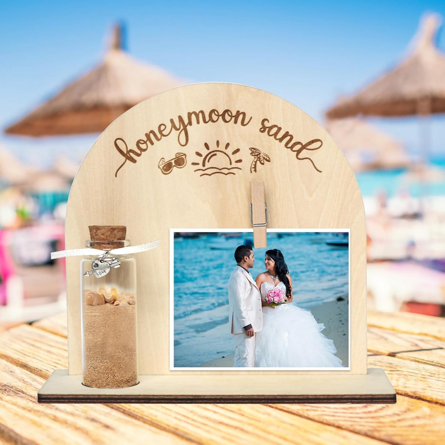 Personalized Honeymoon Sand Jar，Custom Anniversary Photo Presents, Vacation Keepsake Jar，Wedding Presents，Honeymoon Present, Bride to be Gift，Valentine’s Day Gifts (semicircle1)