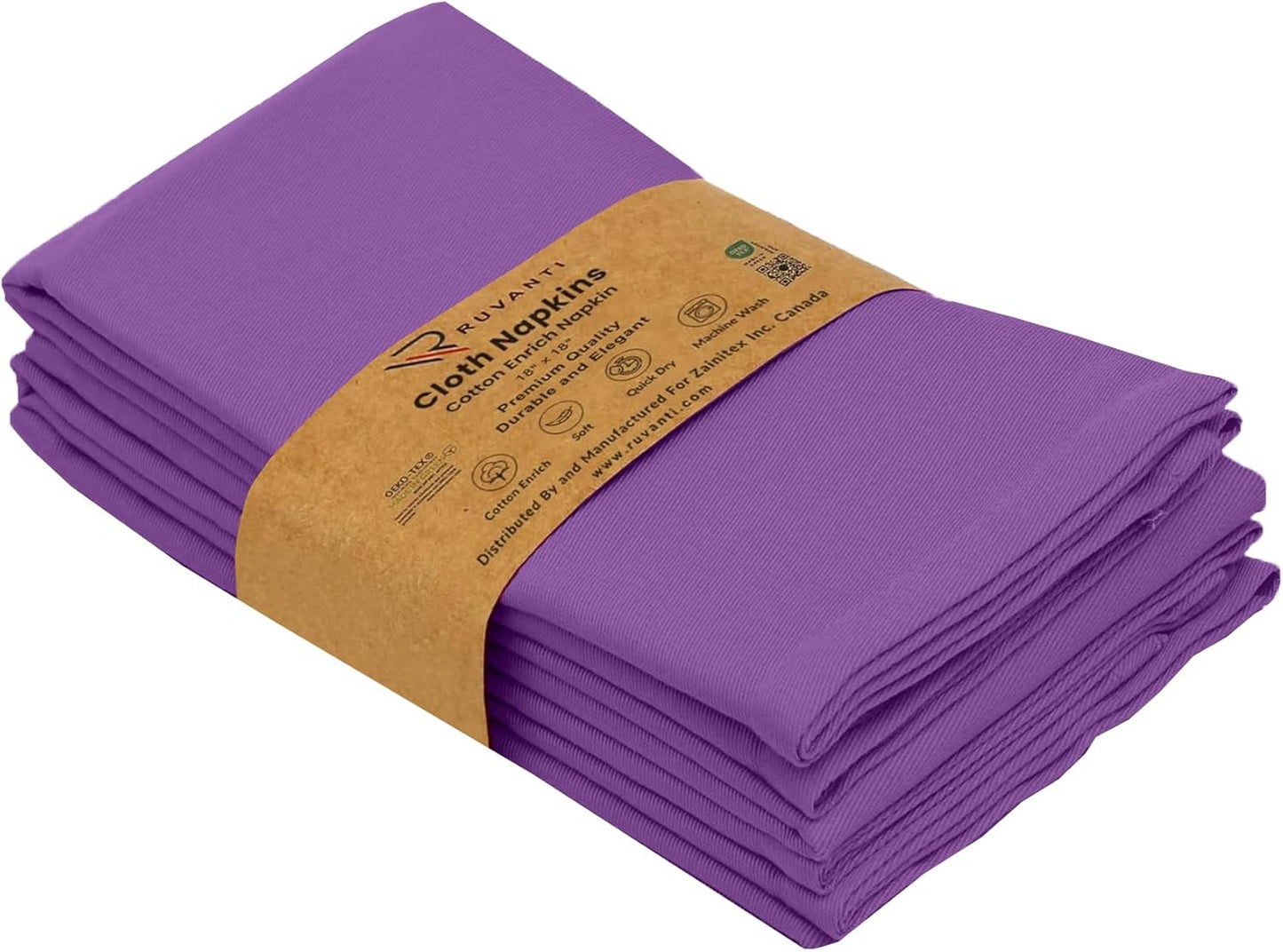 Ruvanti Cloth Napkins Set of 4, 18x18 Inches Napkins Cloth Washable, Soft, Durable, Absorbent, Cotton Blend. Table Dinner Napkins Cloth for Hotel, Lunch, Restaurant, Wedding Parties - Purple