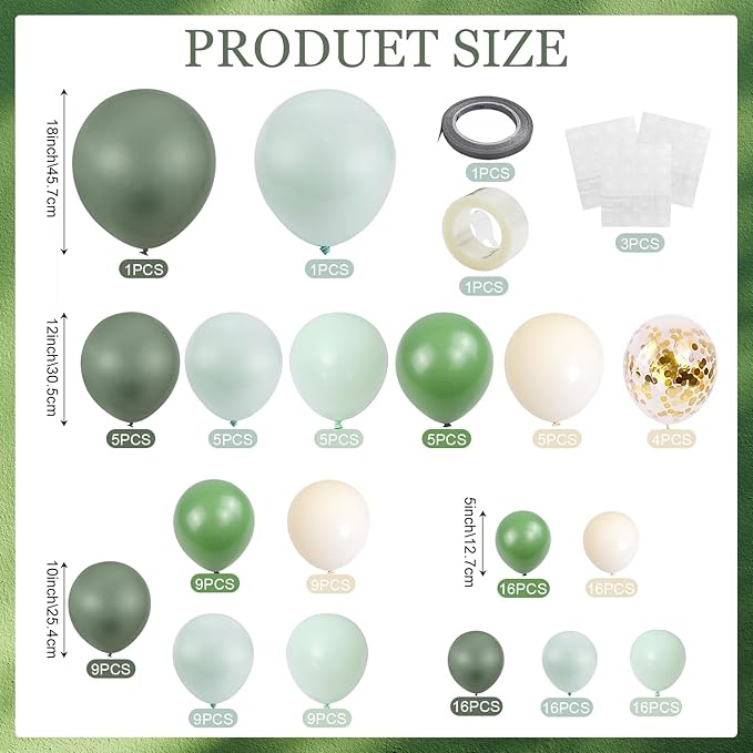 Dusty Green Blue Balloons Garland,161 Latex Baby Blue Green Balloon Arch Kit Beige Confetti Balloons for Boho Baby Shower Decorations Wedding One Birthday Engagement Anniversary Graduation