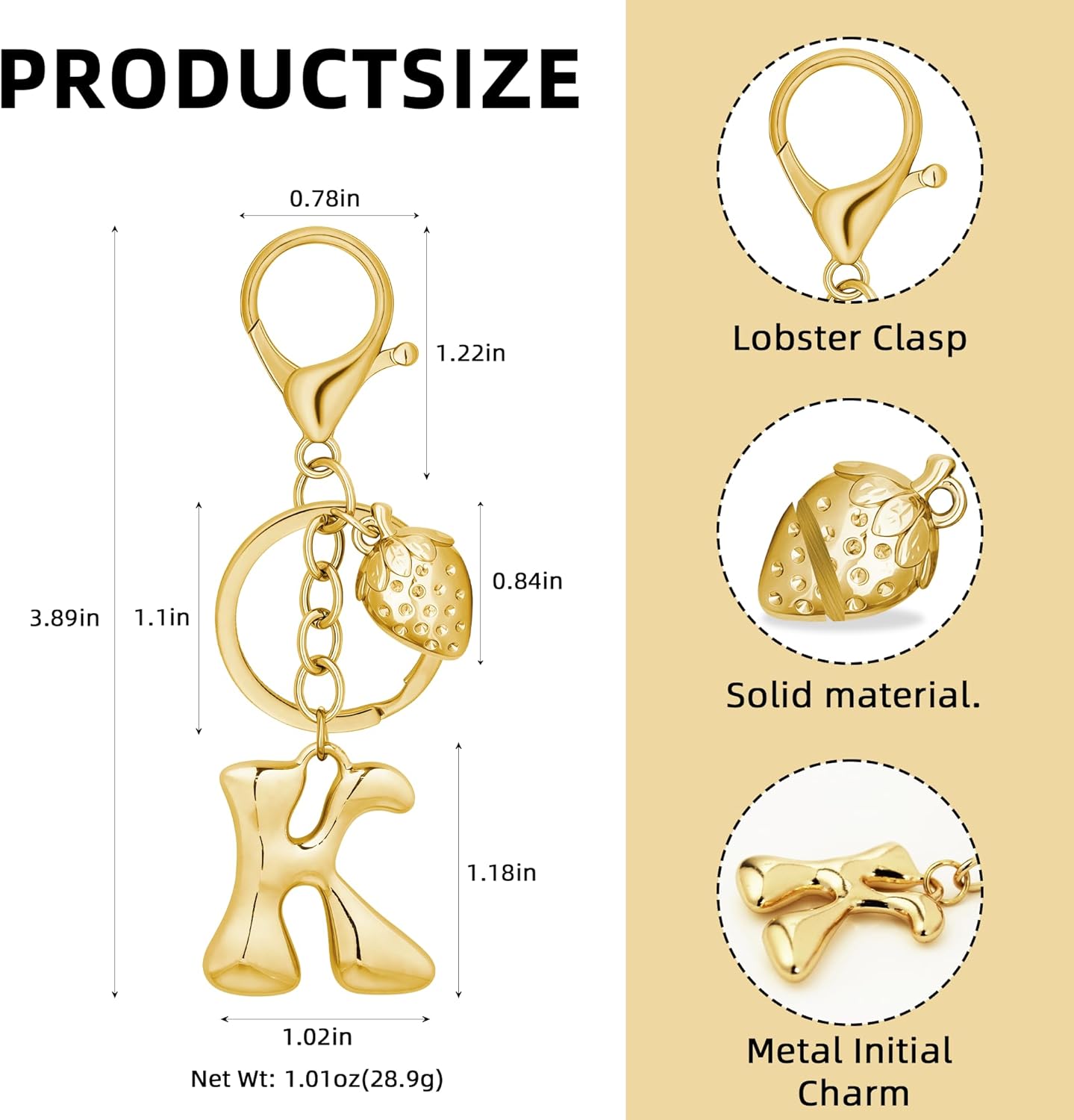 Gold Bubble Heart Initial Bag Charms for Handbags – Cute Initial Letter Keychain for Women, Purse Charms, Gold Gift