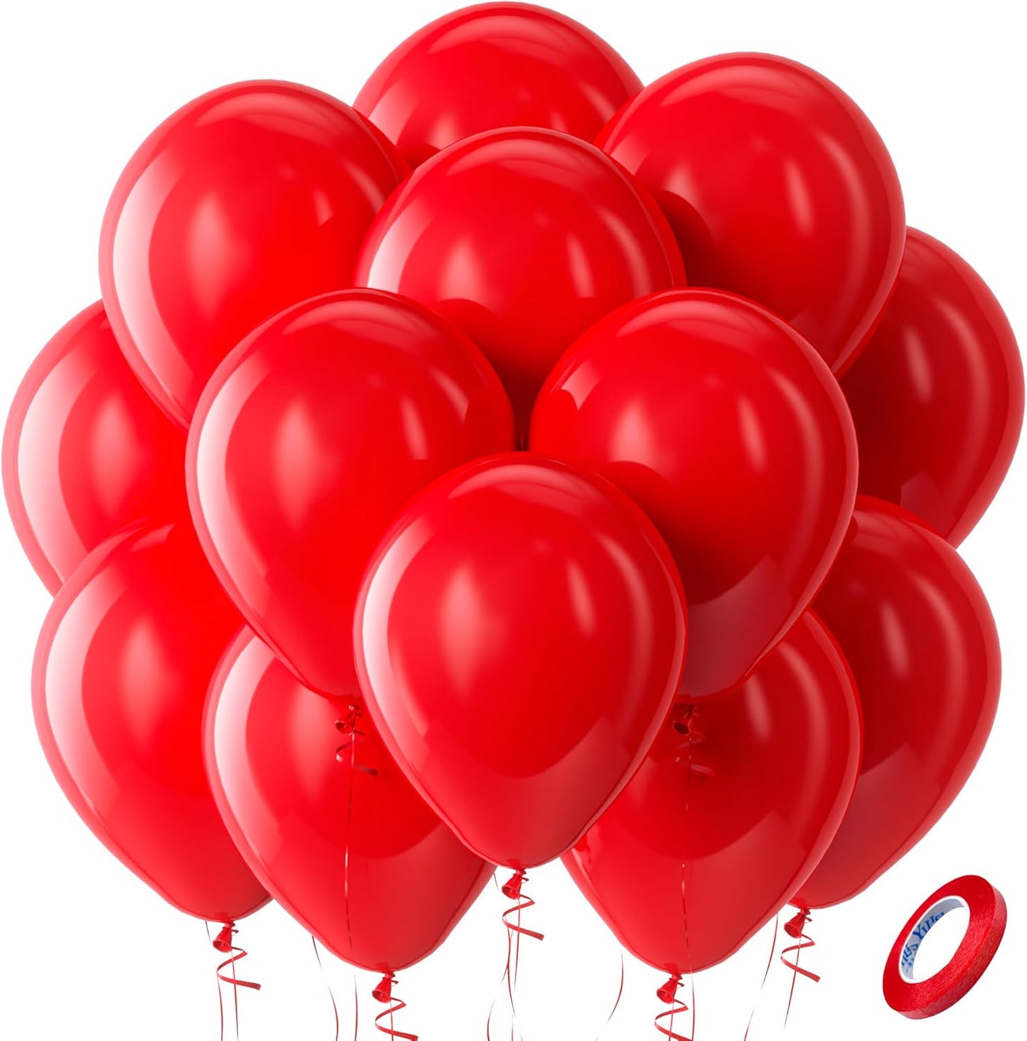 Bezente Red Balloons Latex Party Balloons - 100 Pack 12 inch Round Helium Red Balloons for Wedding Christmas Birthday Valentine's 4th of July Independence Memorial Day Patriotic Party Decorations