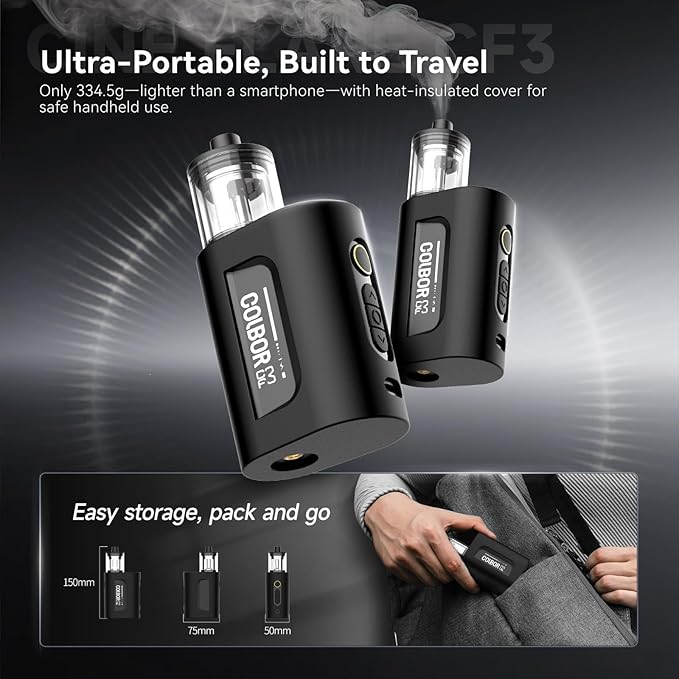 COLBOR CF3 Fog Machine 30W Portable Fog Machine Mini Smoke Machine for Photography with 60° Tilt-Protection for Outdoor Party Cosplay Halloween Rechargeable Smoke Machine Fog