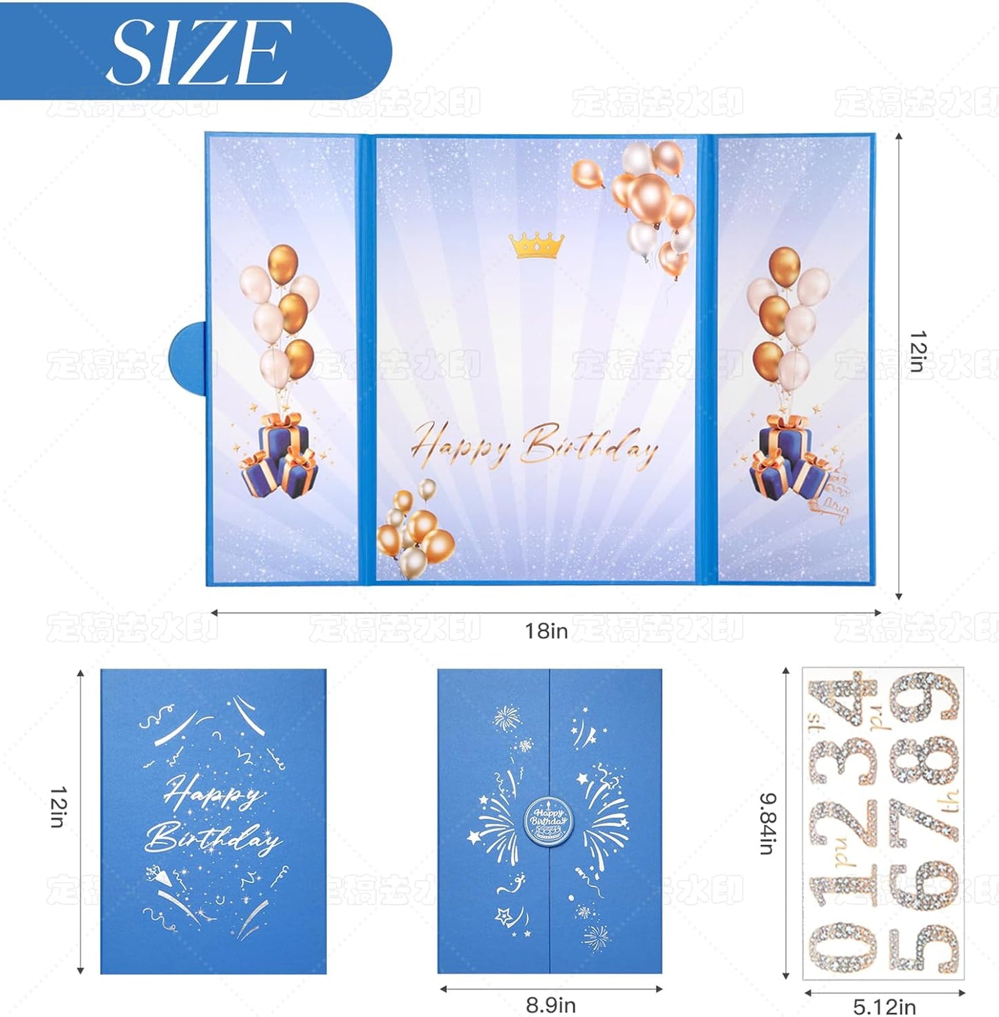 Blue Gold Birthday Party Decorations,18" x 12" Creative Birthday Decorations Guest Sign in Book Alternative, for Men and Women of All Ages, Happy Birthday Party Supplies