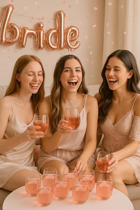 Oojami 36 Pack Pink Plastic Stemless Wine Glasses 12oz Unbreakable BPA Free Reusable Shatterproof Cocktail Cups, Disposable Drinkware for Party Wedding Birthday Bridal Shower Indoor Outdoor Events