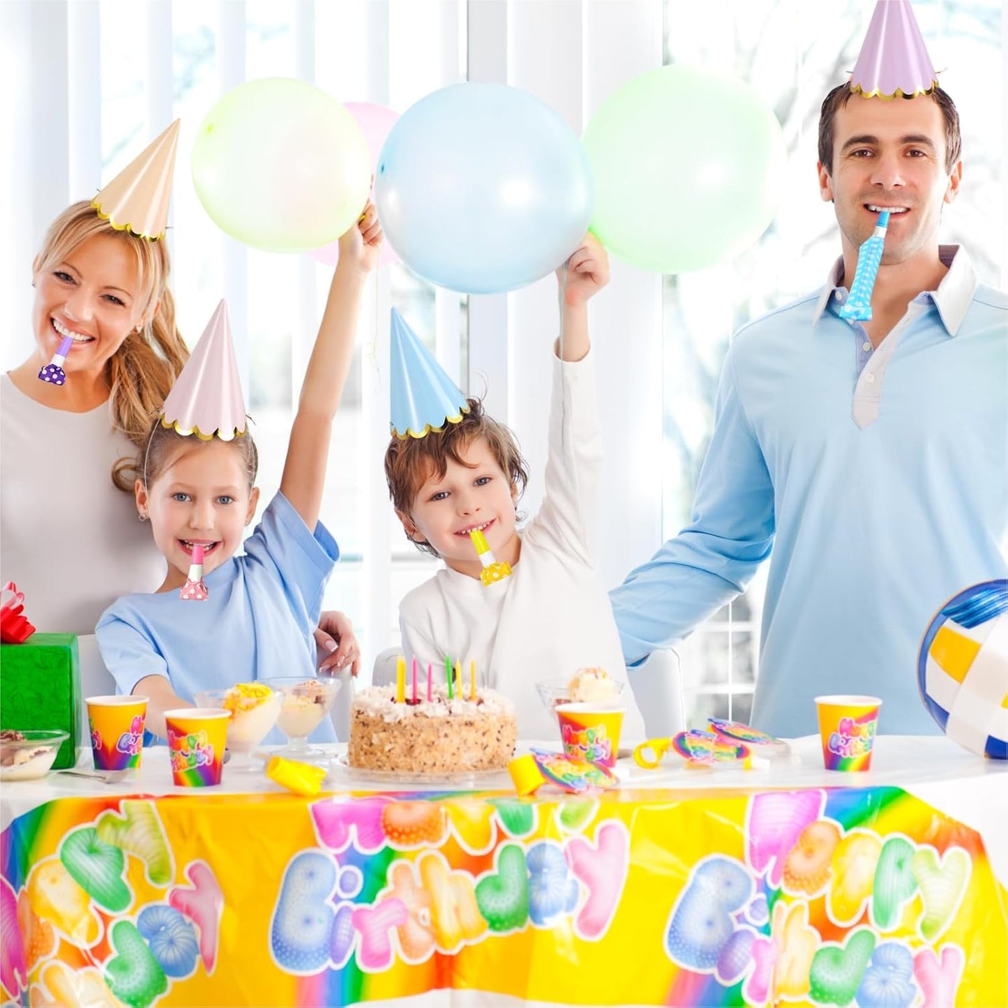 24 Pcs Pastel Birthday Party Hats with 24 Colorful Noise Makers Party Headwear for Birthday for Party Decorations Bridal Shower Supplies