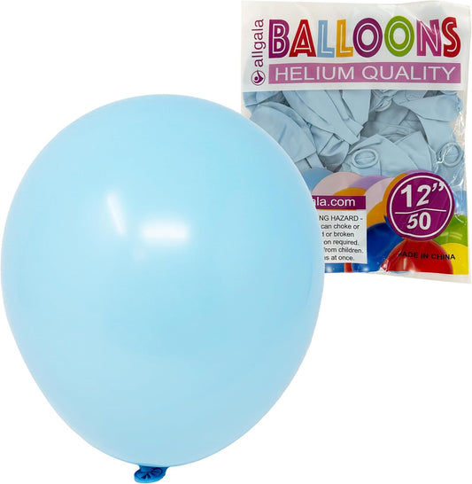 Allgala Helium Grade Latex Balloons - Bulk Balloon Pack | Ideal for Birthday Party Decorations, Gender Reveal, Thanksgiving | Thick and Strong Colored Balloon for Event | 50 pcs 12" - Retro Light Blue