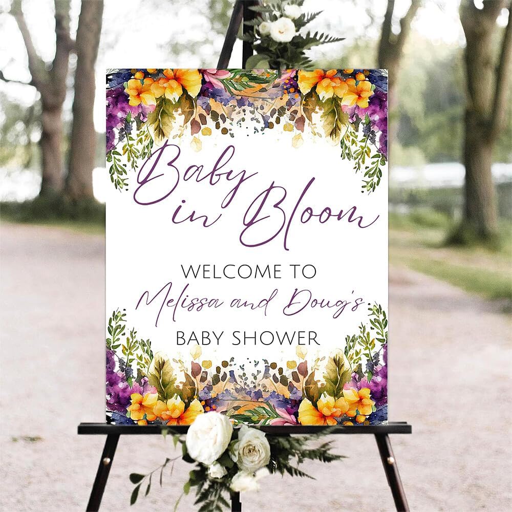 Editable Baby Shower Sign, Floral, Pastel, Plastic, Full Size, Modern, 12 x 27 inches