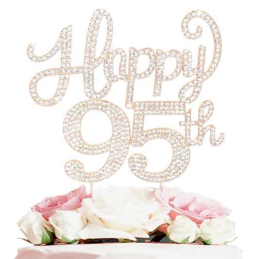 Happy 95th Birthday Decorations,95th Birthday Gold Rhinestone Cake Topper - Cheers to 95 Years Old Bday Party Metal Sparkly Cake Centerpieces Sign.