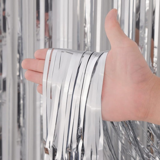 4 Pack Silver Foil Fringe Backdrop Curtains, Tinsel Streamers Birthday Party Decorations, Fringe Backdrop for Graduation, Baby Shower, Gender Reveal, Disco Party