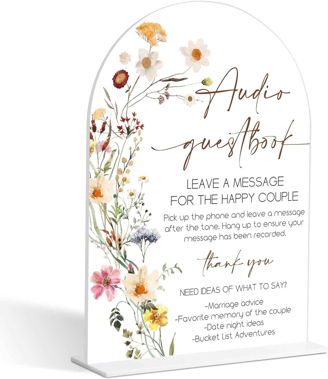 Audio Guest Book Sign, Flower Style Bridal Shower Sign for Wedding, Engagement, Bridal Shower and Reception, Bridal Shower Decorations, Wedding Shower Favors, 6X8 Inch Acrylic Arch Sign with Stand,7