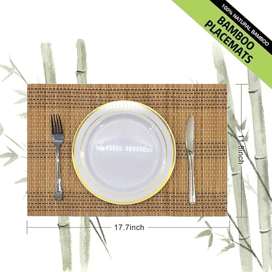 ANDSTAR Set of 8 Pcs Bamboo Placemats Natural Anti-Slip Bamboo Placemats Washable Heat-Resistant Table Mats for Dining Room and Kitchen (Brown+White+Black)