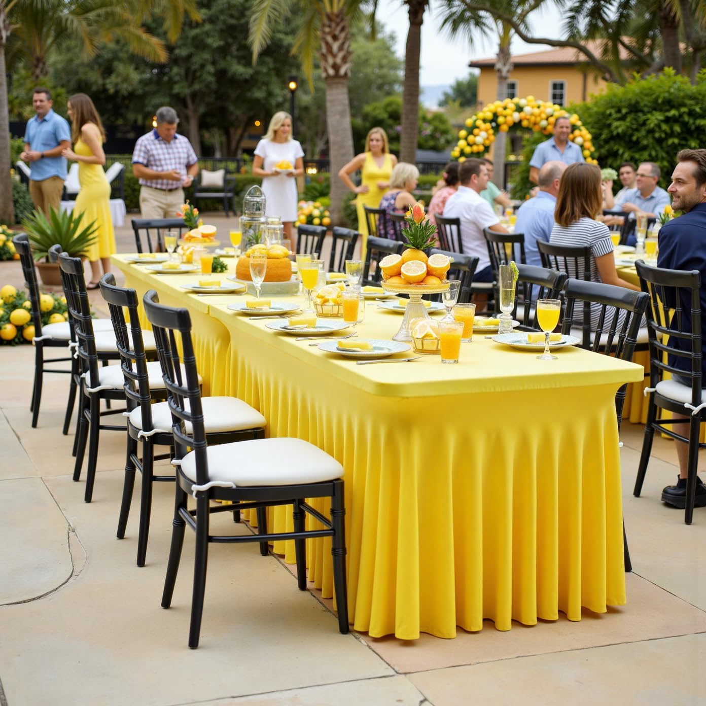 Outpain 4Pack Yellow 6ft x 72in Rectangle Spandex/Polyester Blend Tablecloths for Standard Folding Tables - Wrinkle, Stain & Fade Resistant - Perfect for Multiple Occasions