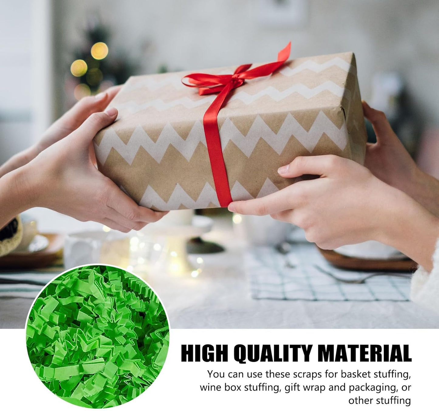 ZEBMOON 1 LB Green Crinkle Cut Paper Shred Filler Great for Gift Wrapping, Basket Filling, Birthday, Wedding, Halloween, Thanksgiving, Christmas Day, New Year Party Decorations Filling Supplies