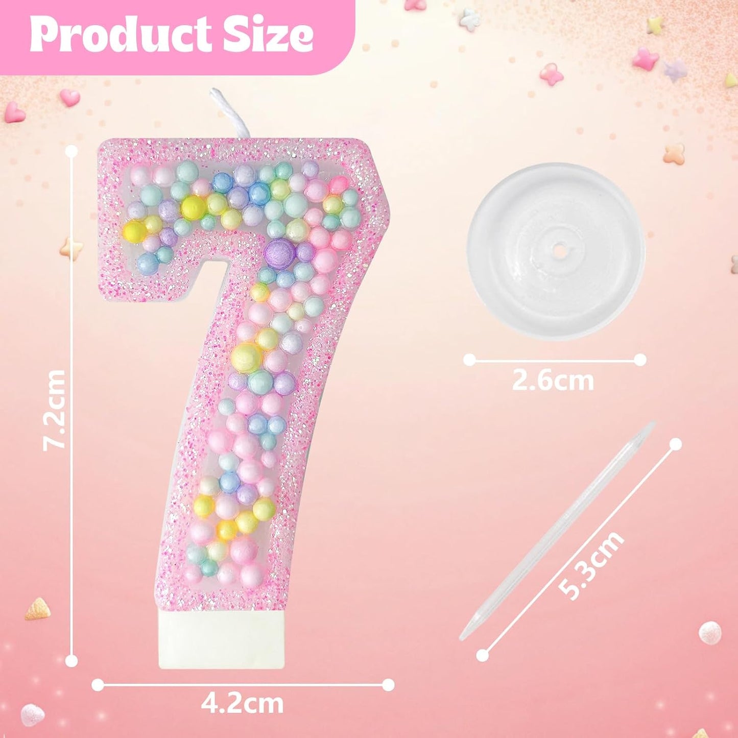 Zlongron Birthday Number Candles, Handmade Macaron 3D Flash Number 7 Candle, Suitable for Girls and Boys' Birthdays, Weddings, Anniversaries, Theme Party Cake Decorations
