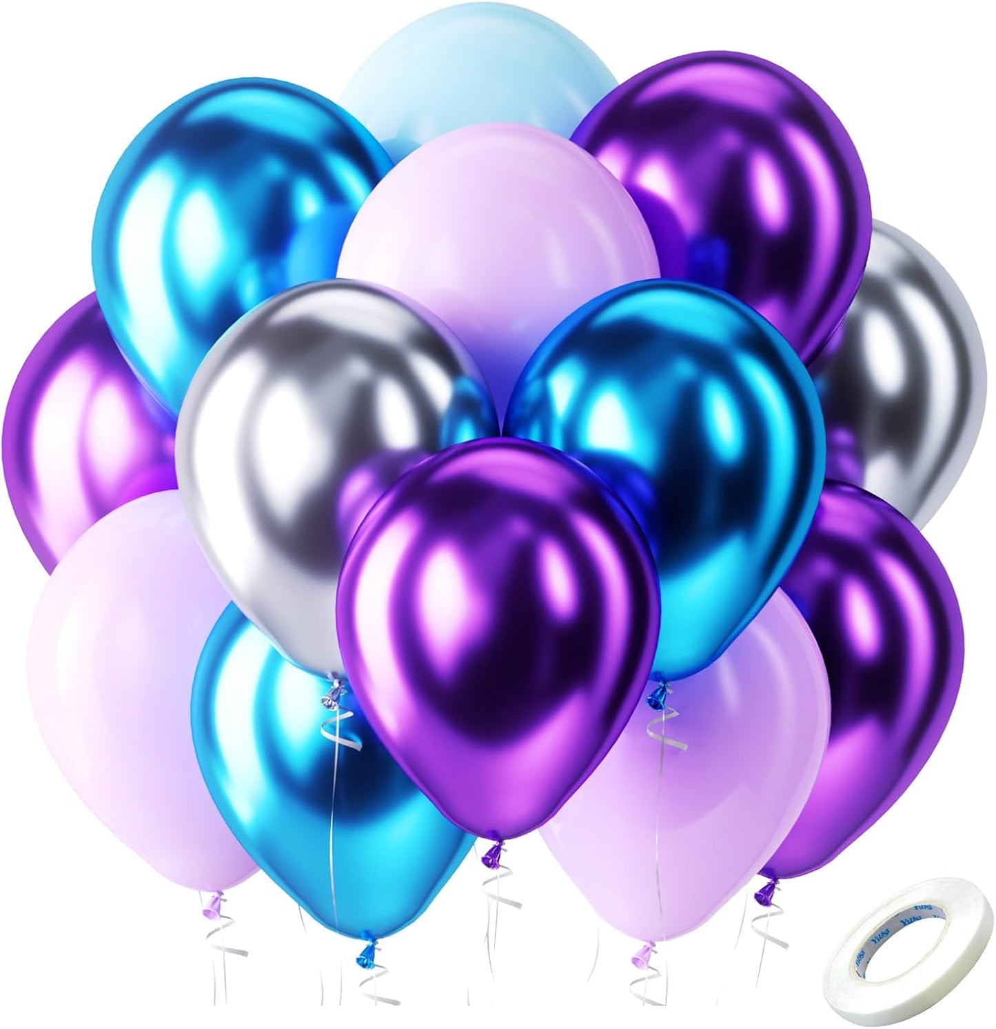 Bezente Frozen Balloons Kit, 60pcs 12 inch Blue Purple Latex Balloons Metallic Silver Helium Balloons for Girls Birthday Wedding Baby Bridal Shower Wonderland Winter Ice Snow Theme Party Decorations