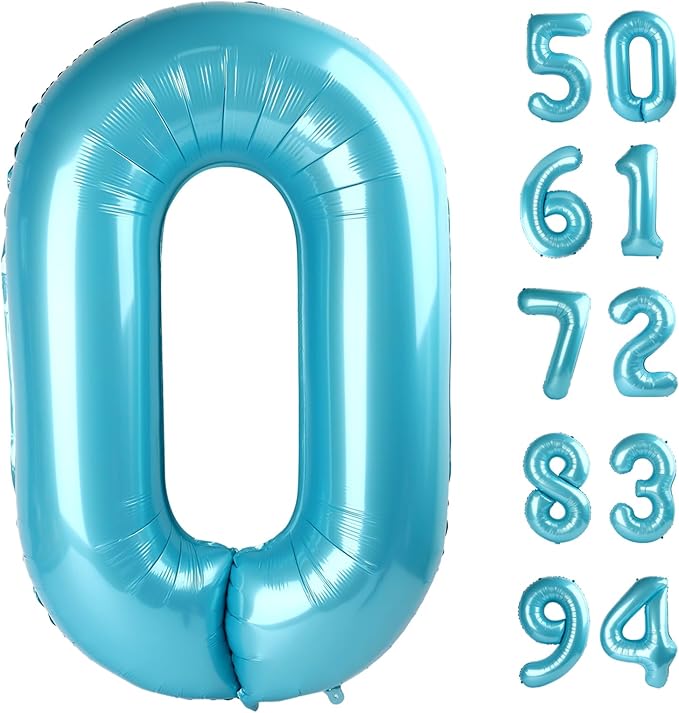 Pearlescent Blue Number Balloon 40 Inch, 0 Number Balloons, 10 20 30 40 50 Numbers Balloon Birthday Decorations, Party Supplies for Women Men