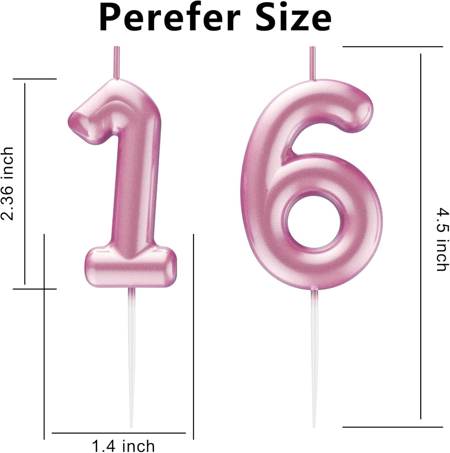 Pink Number 16 Candle Happy Birthday 3D Number Candles for Birthday Cake Party Decoration Wedding Anniversary Celebration Supplies