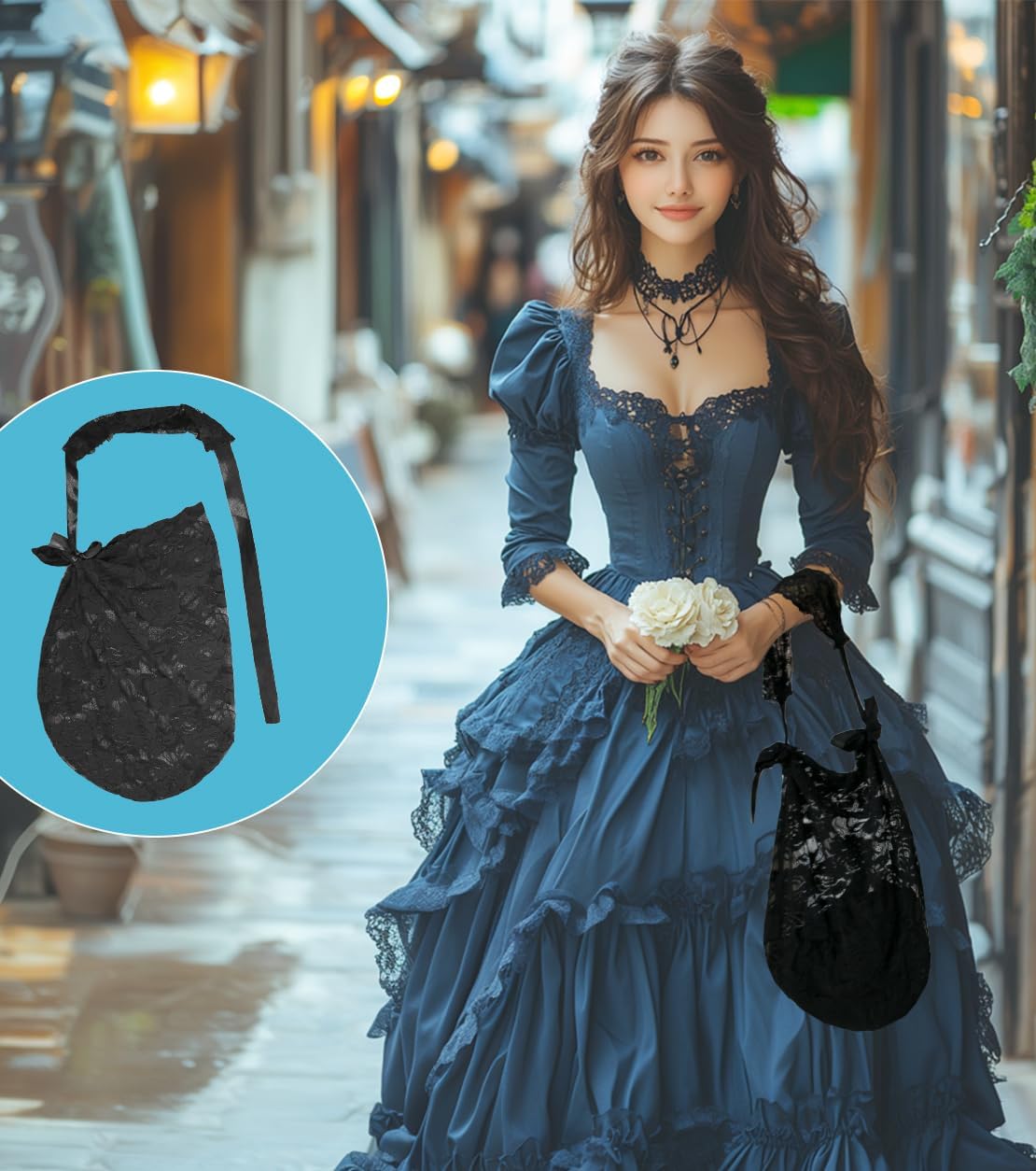 Floral Lace Full Face Mask, Wrist Cuff, Hair Bibbon for Photography Halloween Cosplay DIY Enthusiasts