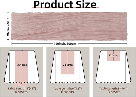 FEXIA Dusty Pink Cheesecloth Mothers Day Spring Table Runner 35x120 Inches Boho Gauze Table Runner for Wedding Party Baby Shower Engagement Decor