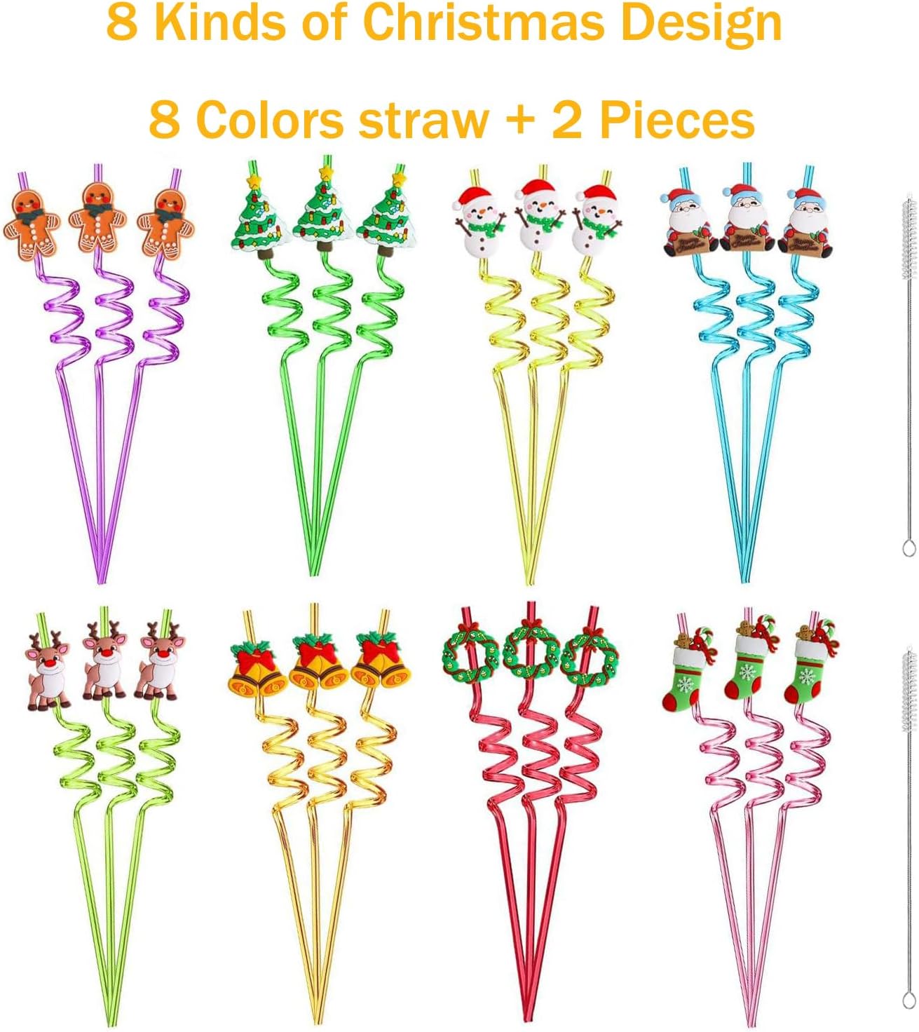 24 PCS Straws for Christmas Birthday Party Decorations Drinking Straws with 2 PCS Cleaning Brushes (Christmas Green)