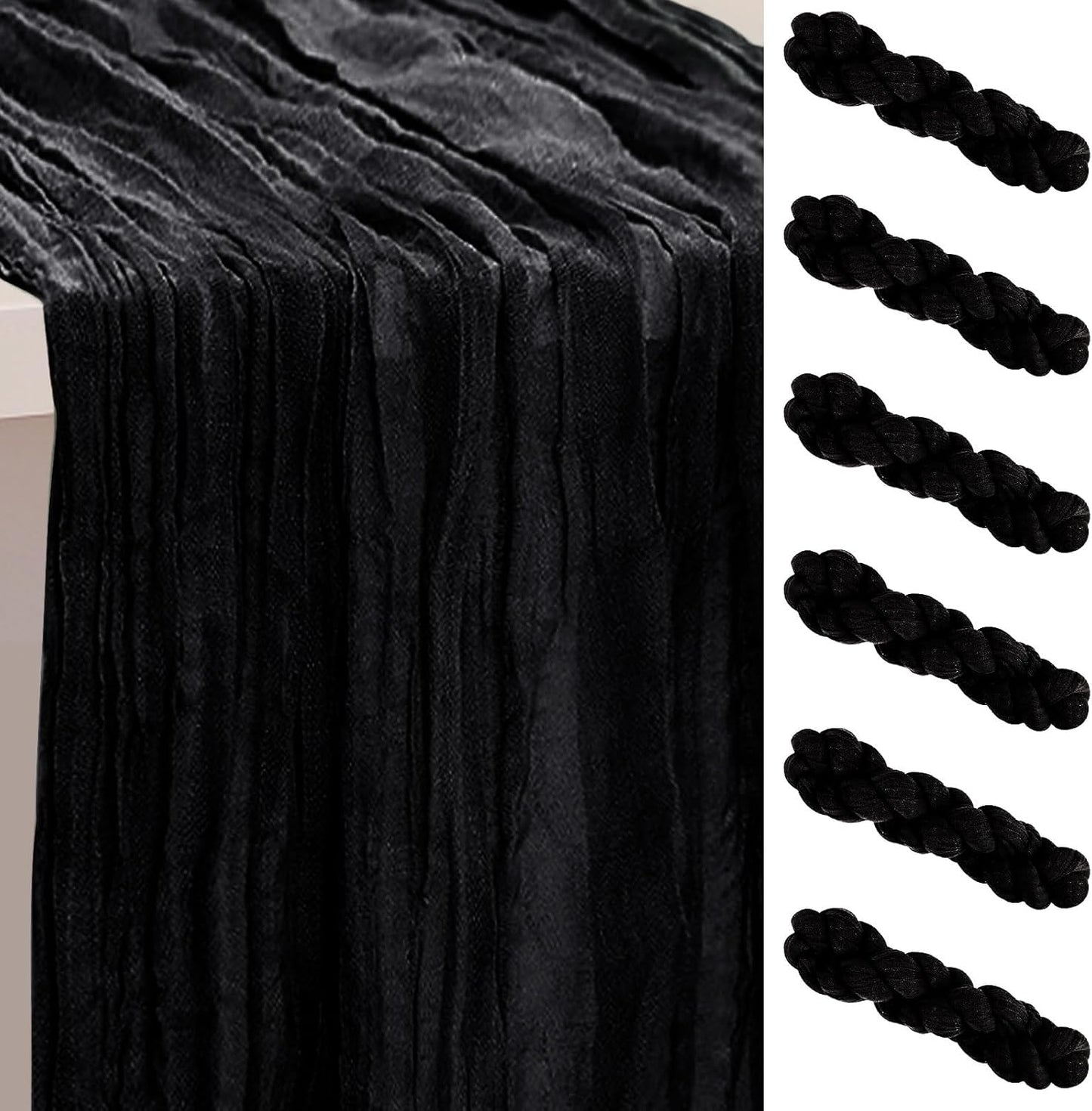 6 Pack Black Cheesecloth Table Runner 35x120 Inch 10Ft Rustic Gauze Cheese Cloth Halloween Table Runner Sheer Cheesecloth Table Runners for Wedding Party Bridal Shower Decoration